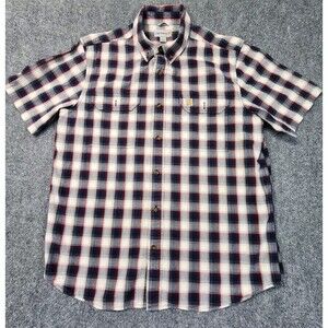 Carhartt Button Down Shirt Mens Large White Plaid Loose Fit Cotton Pockets